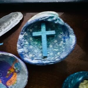 Hand Crafted Blue Cross Shell Art